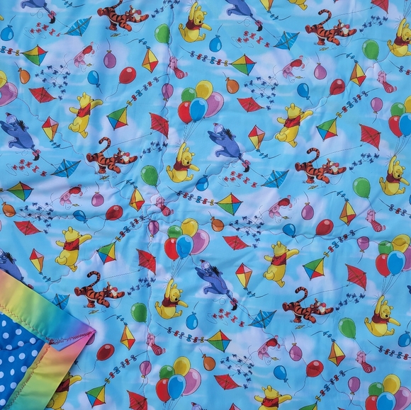 Unique Winnie the Pooh and Friends Rainbow Balloon baby quilt blanket